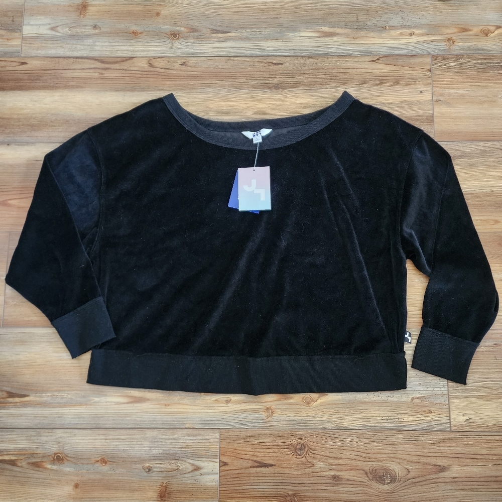 Joy Lab Black Velour Boatneck Cropped Pullover Sweatshirt  Women's L Cozy NEW